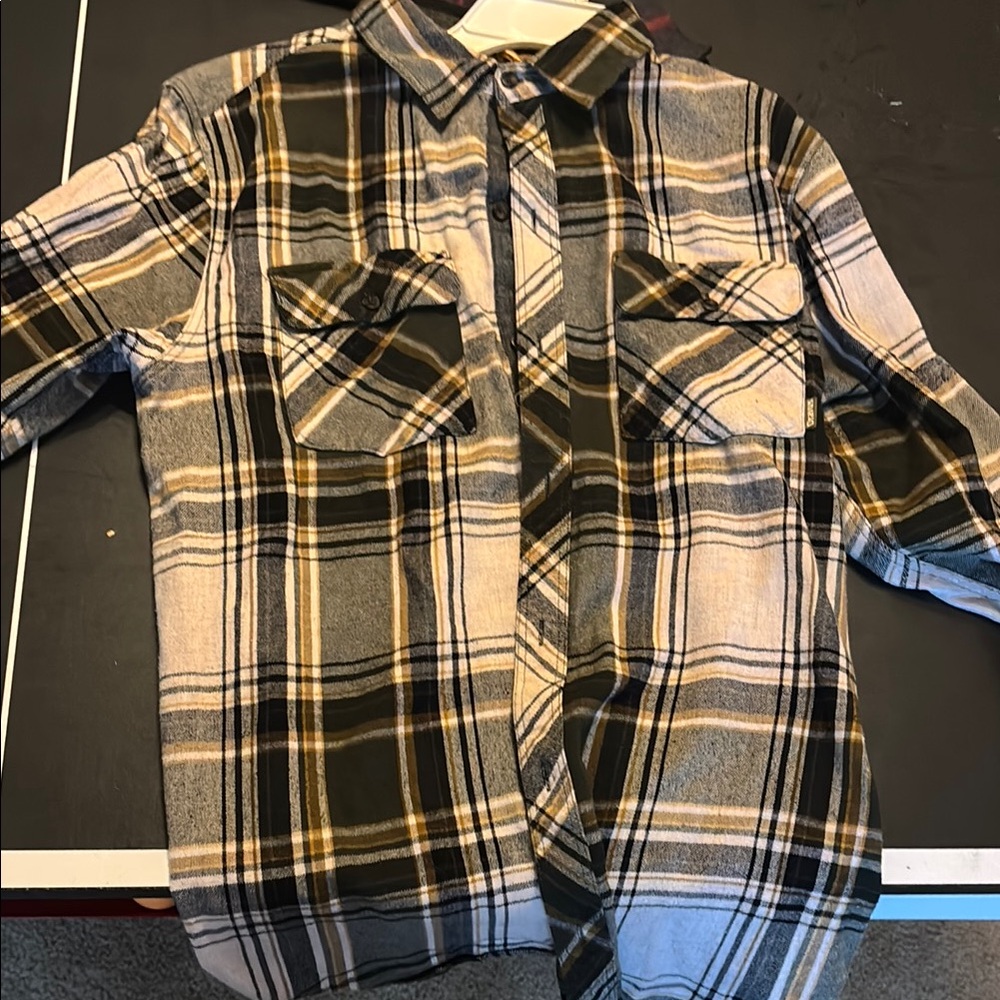 Plaid Button-Up Shirt - Black and White